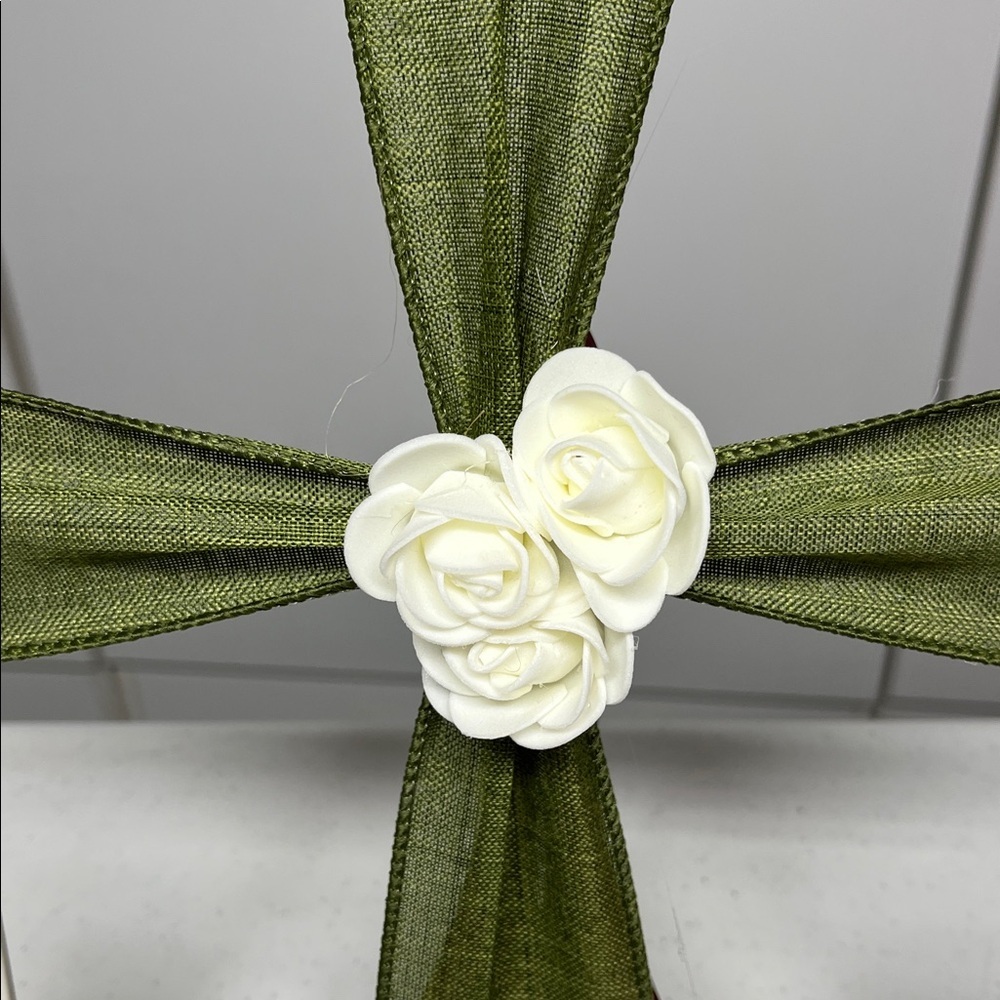 Green Ribbon with White Roses Frame Decor - Picture 2 of 5